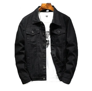 Custom logo Plus Size Plain Black Heavy Cotton Boys Trucker Denim Jacket Coat Casual Men's Denim Jackets