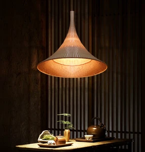 Chinese Hand Woven Bamboo Lamp Modern Restaurant Hotel Family Living Room Attic Retro Custom Straw Hat Pendant Light