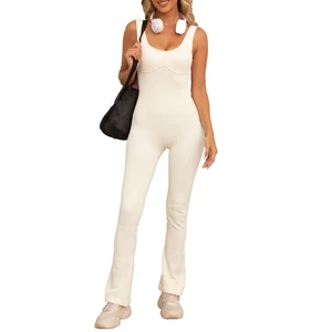 Sports Bodysuit & Jumpsuit One Piece Tummy Control Rompers Workout Playsuits with Loose Leg Legging Sport Jumpsuit