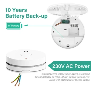 CE Certificate 220V-240V Photoelectric Sensor Wiredlink Smoke Alarm Fire Detector With 10-year Life Span Backup Battery