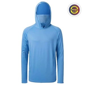 Customized US Size UPF 50+ Men's Light Sun Protective Hoodie Long Sleeve Polyester Thumb Hole Mask Solid Hooded Collar Autumn