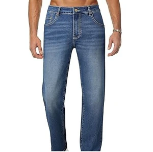 RABUSH SPORTS Men's Large Size Oxford Denim Boxing Jeans Casual Breathable Button Fly Solid Blue Color Mid Waist 240g Pants