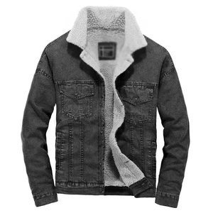 Custom Men's Spring Denim Jacket European Fit Thick Warm Outerwear Waterproof Breathable Vintage Style Front Light Blue Black