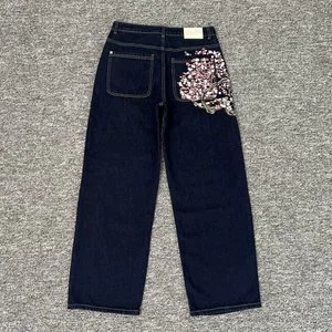 Wholesale Heavyweight Embroidered Floral Pattern Men's Denim Pants Fashion High Street Trousers Baggy DERSCHUTZE Jeans for Men