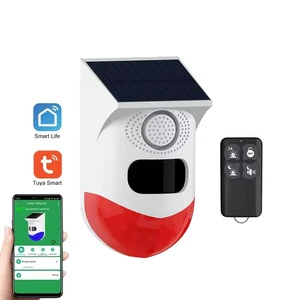 Outdoor Solar WiFi Siren Alarm System 120dB Sound Strobe Light IP65 Tuya APP Control PIR Motion Sensor for Home Garden