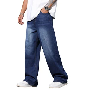 Men's Plus Size 100% Cotton Denim Pants Streetwear High Waist Custom Loose Fit Men Denim Pants For Adults