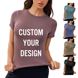Factory Wholesale High Quality Custom Print Ladies Shirts Fashion Solid Color Sexy Slim Short Sleeve Female Fit T Shirt