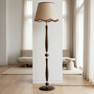 Minimalist Solid Wood Standing Lamp Luxury Floor Light with Decorative Scalloped Lampshade for Modern Lounge