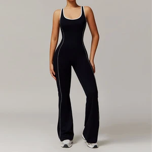 Women Black Sporty Jumpsuit with Side Trim Detailing and Flared Legs