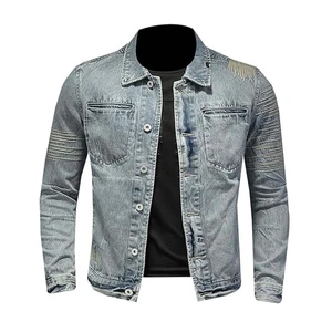 Men's Vintage Casual Denim Jeans Jackets Winter Full Scraping Jacket with Buttons Closure Washed Light Raw