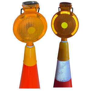 Solar Yellow Construction Lights Highlight LED Warning Strobe Traffic Barricade Lights