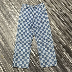 Custom Vintage Streetwear Men's Plaid Denim Wide Leg Trousers OEM/ODM Available