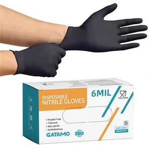 SN046 6 Mil Disposable Premium Nitrile Gloves Guantes De Nitrilo Thick Examination Gloves Powder Free Black Nitrile Gloves