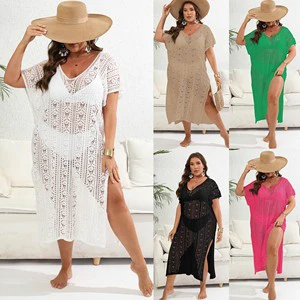 Summer Sexy Mesh V Neck Beach Plus Size Knit Beach Cover Ups for Women