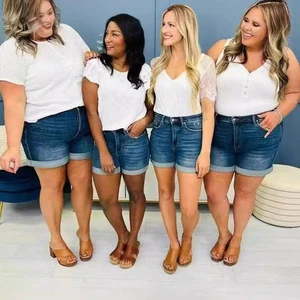 2025 New All-match Large Size Women's Denim Shorts High Straight Short Jeans for Summer