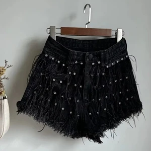 2025 Stylish Distressed Women's Shorts Customize Stone Printed Denim Shorts Summer Washed Jeans Shorts for Women