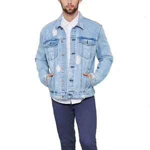 High Quality Denim Washing Men's Cotton Distressed Wholesale Old Hole Jeans Jacket for Men
