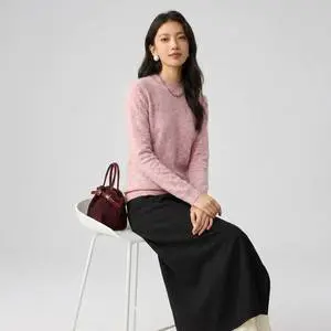Wholesale Pink Causal Style Wool Linen Blend Crew Neck Anti-Pilling Long Sleeve Knit Top Pullover for Spring