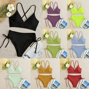 Factory Custom Lady Bikini Bandeau Swimwear Polyester Two-Piece Bikini Set New Swimsuit 2025