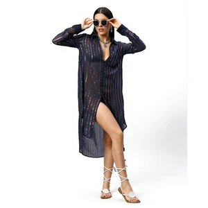 Multi Color Lurex Organic Cotton Front Tie Women Beachwear Shirt Beach Cover up Perfect for Beach Wear Vacation Wear