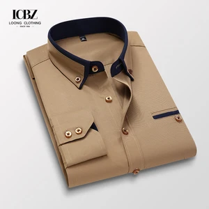 Business Long Sleeve Shirt Men's Korean Style Plaid Solid Casual Slim Non-ironing Thin Dress Shirts for Men Luxury Formal