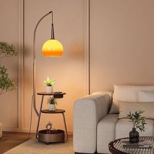 Mid-Century-Style Adjustable Height Floor Lamp Three-Color Variable Light Remote Control Yuzu-Shaped Iron Glass For Bedroom