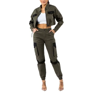 Fashionable Sexy Cargo Style Jacket and Jeans 2 Pieces Set On-trend Denim Cotton Women Latest Clothing 2026