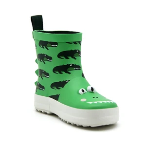 3D Crocodile Rubber Rain Boots Waterproof Non Slip Toddler Wellies Full Croc Print Spine Design Pull Tab Rain Shoes For Boys