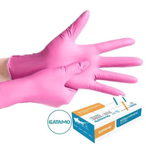 ZSS007 Examination Size m Powder-free Safety Exam Gloves pink Synthetic Nitrile Glove Powder Free Disposable Vinyl Nitrile Glove
