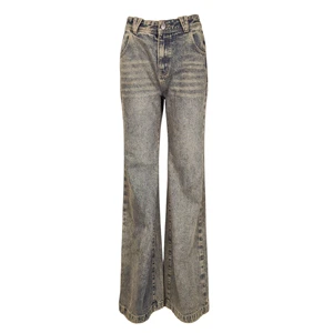 Women's Breathable Cotton High Waisted Bootcut Jeans Retro Stone Washed Distressed Fall Winter Office Commute Denim Pants OEM