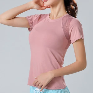 Custom Women's Mesh Patchwork Reflective Athletic Tee Pink Quick Dry Breathable Sport T-Shirt With Night Running Safety Design