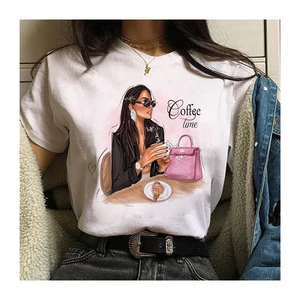 Women's Modal Printed White O-neck Plain T-shirt Girl's Casual Pattern Short Sleeve Lady Blank Cheap Loose Street Trend T-shirt