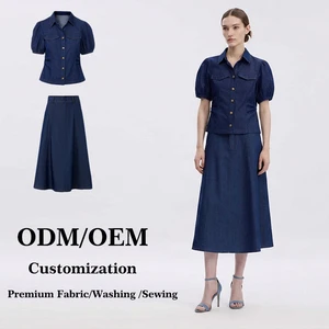 Two Piece Set of Denim Shirt and Denim Skirt Women's Denim Suit Washable and Suitable Simple Casual Summer Washable Denim Suit