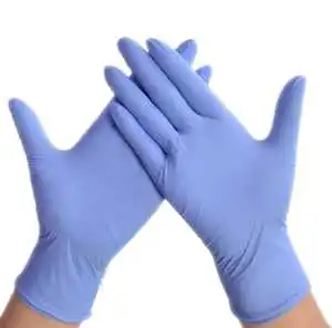 Blue Latex Free Nitrile Disposable Safety Gloves 10/4 Mil Powder Free Ozone Food Grade CE Certified Examination Gloves Beaded
