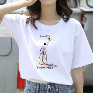 Custom Logo High Quality Plus Size Women's T-shirts Casual Spandex Soft Textile Crew Neck 180GSM 100% Cotton T-shirts Wholesale