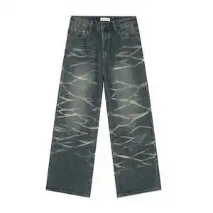 OEM Men's High Quality 2024-25 Baggy Jeans Winter Casual Stretch Wide Leg Pants Plus Size Skinny Jeans Solid Straight Washed