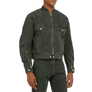 Wholesale Oem Men's Bike Fashion Green Racing Motorcycle Slim Fit Casual Jacket Mens Denim Jacket