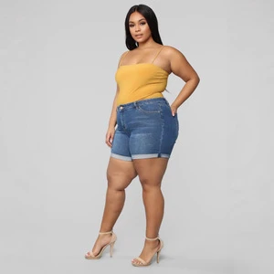 Cross-border European American Plus Size Fashion Stretch Denim Shorts for Women