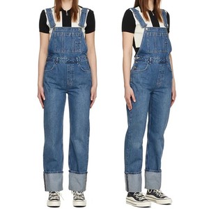 Fashion Wear Clothing Short Sleeve Women's Denim Overalls 100% Cotton Made Quarter Zipper Square Neck Formal Summer Casual