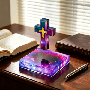Floating Cross Night Light With Galaxy Base Levitating LED Cross Table Lamp Christian Orname for Housewarming & Religious Gifts