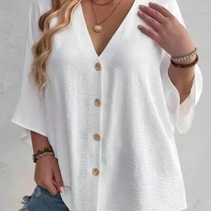 Women's Plus-Size V-Neck T-Shirt Solid Color 100% Cotton Breathable Material for Spring/Summer Travel Casual Wear