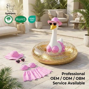 BSCI Summer Pet Goose Outfit Watermelon Polka Dot Bikini Set Inflatable Swim Ring Goose Swimming Clothes Porch Goose Clothes
