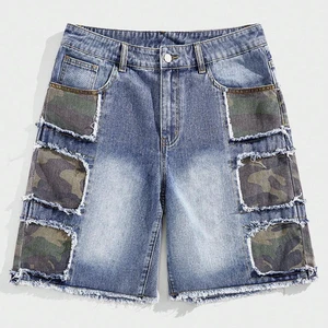 Premium Quality Men's Streetwear Custom Washed Distressed Solid Drawstring Casual Breathable Denim Jean Shorts OEM Serviced