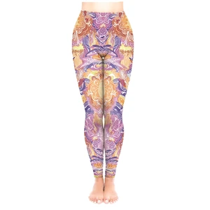 OUZE Polyester Spandex High Waist Elastic Waist Leggings Double Brushed Yoga Pants Custom Prints Plus Size Breathable