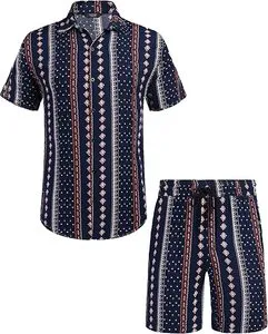 Summer Cotton Linen Comfortable With Button Polo Long Sleeve+Shorts Simple Two-piece Suit Casual Beach Wear Men Clothes Set