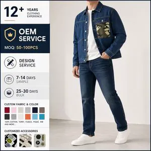 Men's Set Casual Denim Jacket Long-Sleeved Lightweight Windproof Eco-Friendly Regular Fit Front Pockets Breathable Button Fly