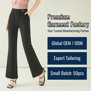 Ladies Clothes in Slim Micro Flare Silhouette Featuring High Rise Buckle Office Commute Casual Bottoms Source
