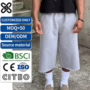 Custom Fleece Cotton Sweat Shorts Baggy Oversized Long 3/4 Shorts For Men