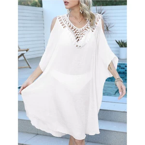 Loose Summer Dress Fit Linen Tunic Caftan Cover up Swimwear Beachwear Beach Sarongs Cover Ups for Women Crochet Beach Shirt