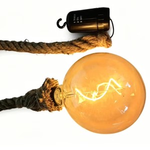 Handmade Hemp Rope Pendant Light Filament Bulb Natural Jute Rope Lamp Light Individual Creative Light Retro Chandelier Vintage